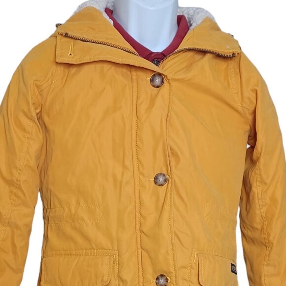 Abercrombie and Fitch Womens Hooded Jacket XS Yellow Sherpa Lining Zip Buttons - Picture 2 of 9
